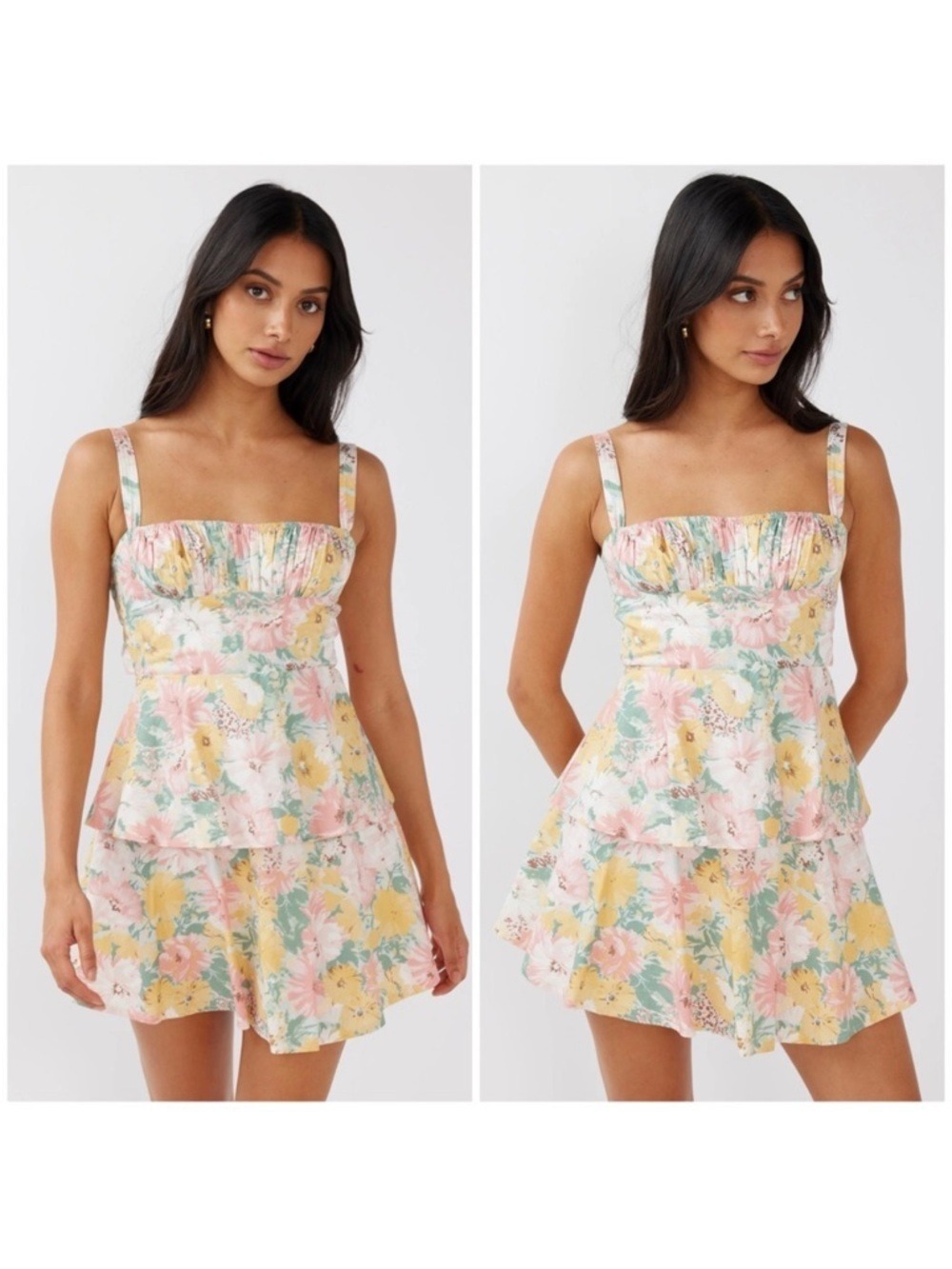 Selfie Leslie Provence Bloom Tiered Floral Mini Dress Multi Blush